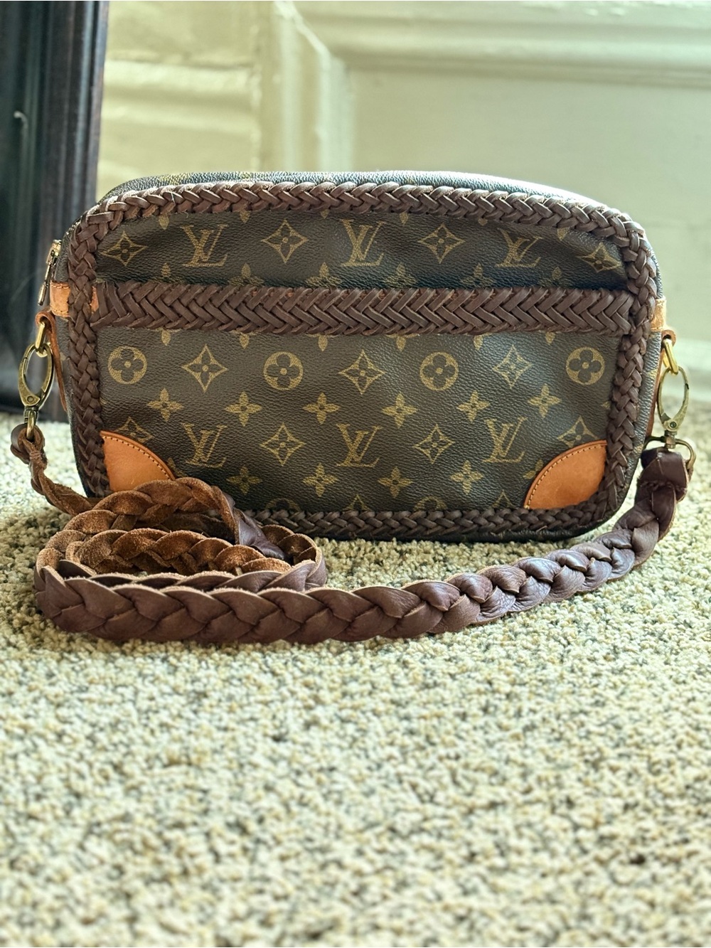 Vintage Boho Riviera Fringeless LV Monogram Chocolate Crossbody Bag